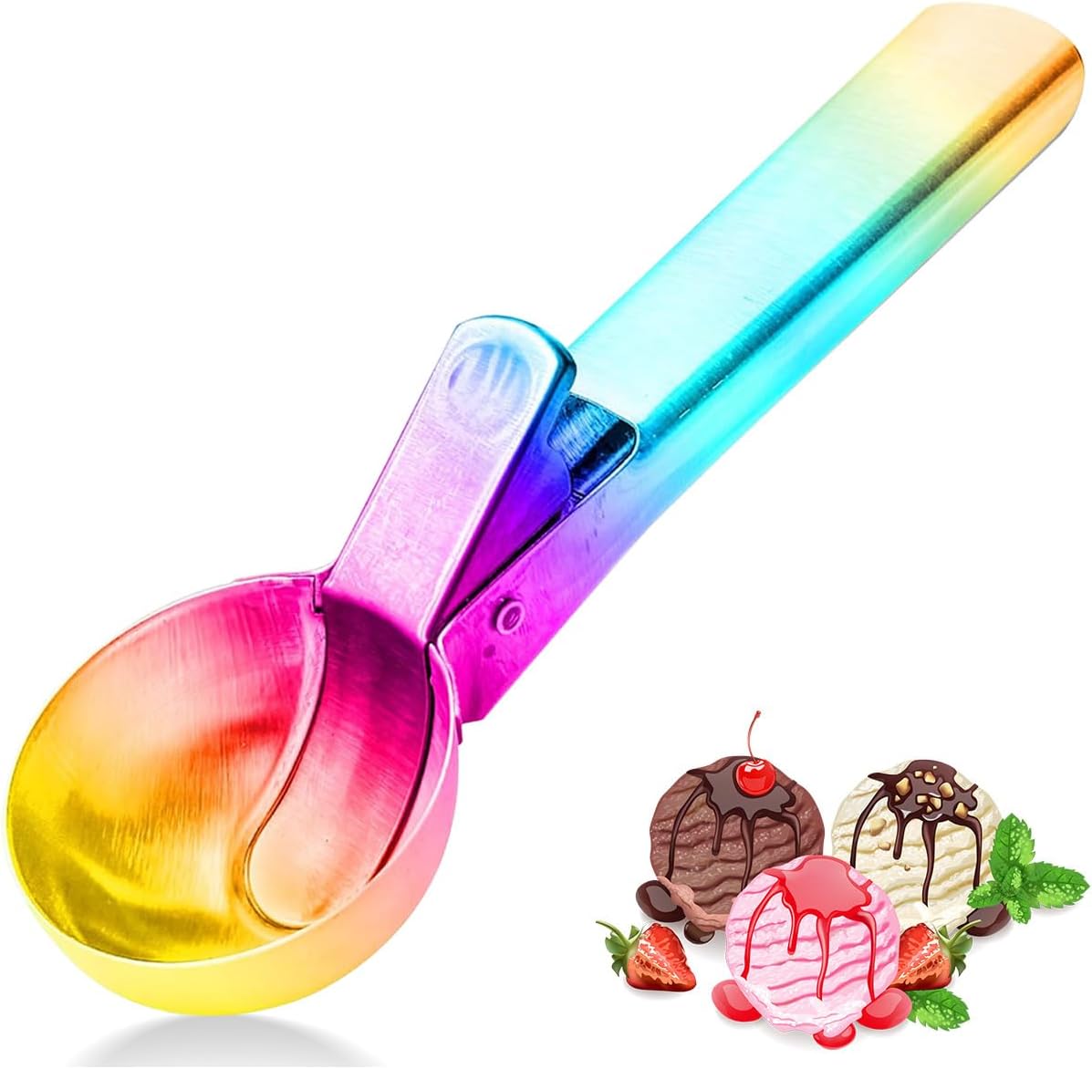 Premium Ice Cream Scoop, Stainless Steel Ice Scoop with Trigger & Ergonomic Handle - One-Push Release for Perfect Scooping, Dishwasher Safe for Ice Cream, Gelato, Sorbet, Cake Batter (1p-silver)