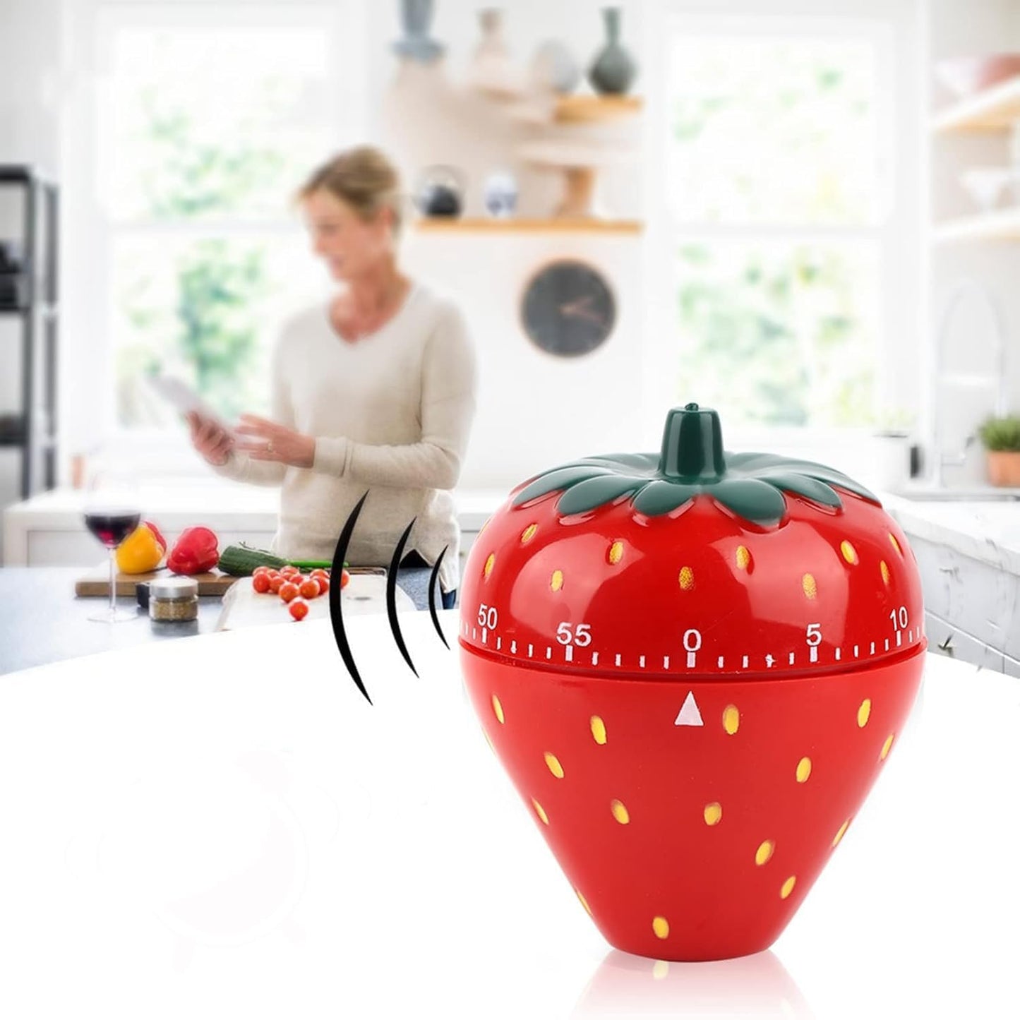 Strawberry Shaped Timer, Cartoon Mechanical Time Reminder Cute | Kitchen Household Fruit Manual Precise Countdown 60 Minutes Meal Prep Wake Up Home Study Desktop Classroom Baking Cooking