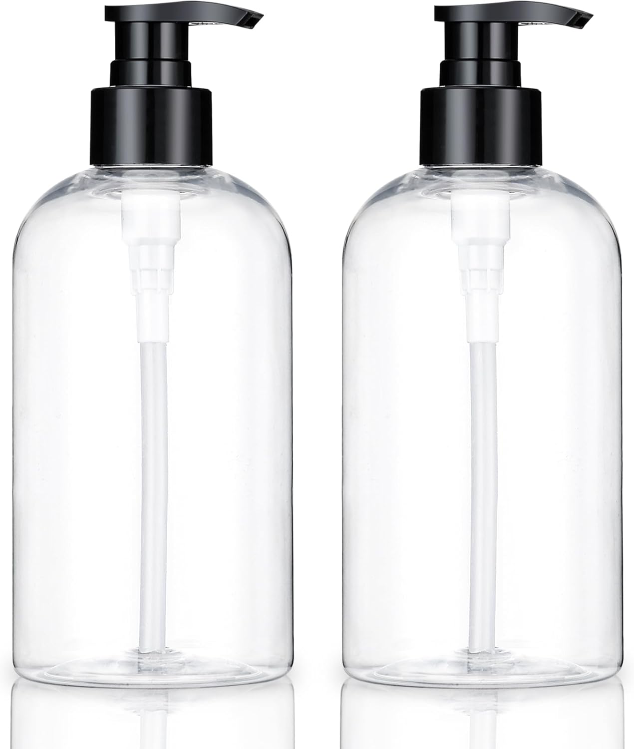 Plastic Pump Bottles Dispenser 2 Pack 10oz Clear Refillable Pump Bottle | Empty Pump Bottle with Dispenser Shampoo Conditioner for Shampoo, Liquid Soap, Massage Oil
