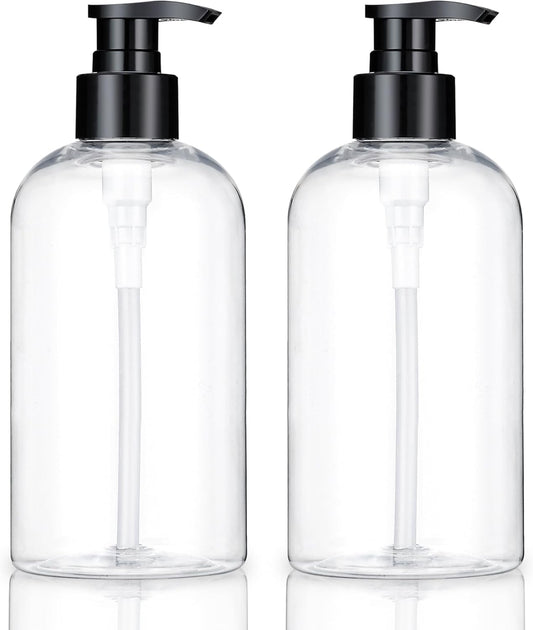 Plastic Pump Bottles Dispenser 2 Pack 10oz Clear Refillable Pump Bottle | Empty Pump Bottle with Dispenser Shampoo Conditioner for Shampoo, Liquid Soap, Massage Oil