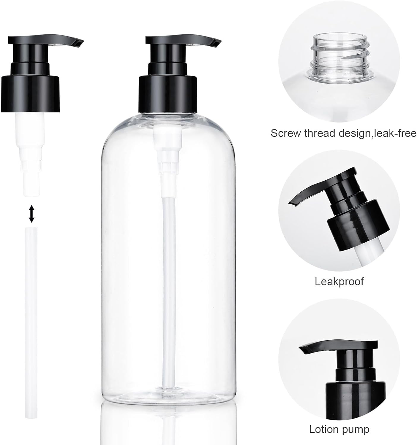 Plastic Pump Bottles Dispenser 2 Pack 10oz Clear Refillable Pump Bottle | Empty Pump Bottle with Dispenser Shampoo Conditioner for Shampoo, Liquid Soap, Massage Oil
