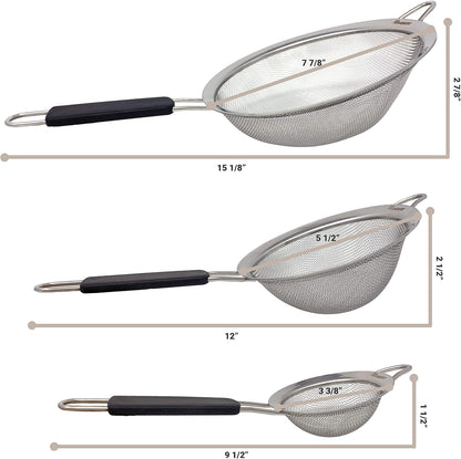 Fine Mesh Strainer Set of 3, Stainless Steel with Insulated Handle Sieves