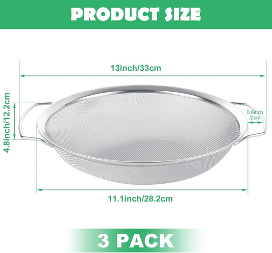 3 Pack Fine Mesh Paint Strainer with Handle, 60 Mesh Stainless Steel Paint Filter, 5 Gallon Bucket Strainer, Emulsion Honey Funnel Filter Cover Fits 5 Gallon Paints Bucket Filters Tool Insert