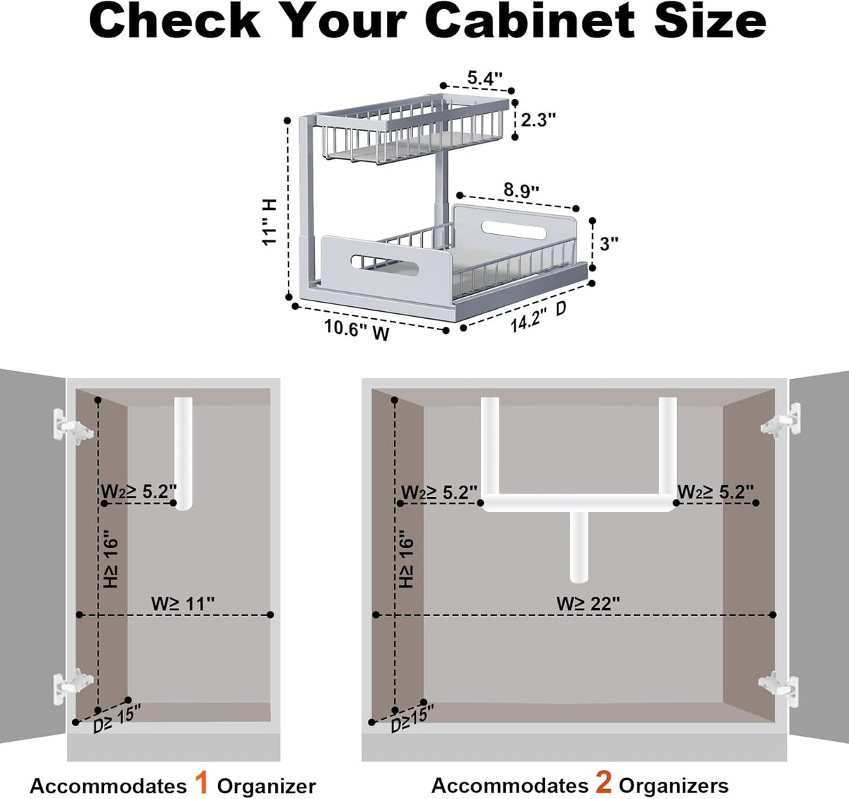 Under Sink Organizer, L-Shaped 2 Tier Pull Out Cabinet Organizer | For Kitchen and Bathroom, Slide Out Under Cabinet Storage, Metal Under Sink Storage with Sliding Drawer, 50 lbs, Black 2 Pack