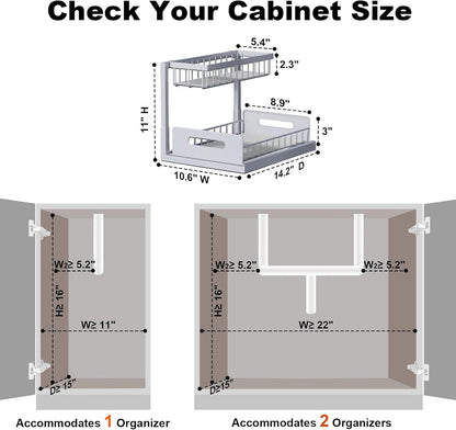 Under Sink Organizer, L-Shaped 2 Tier Pull Out Cabinet Organizer | For Kitchen and Bathroom, Slide Out Under Cabinet Storage, Metal Under Sink Storage with Sliding Drawer, 50 lbs, Black 2 Pack