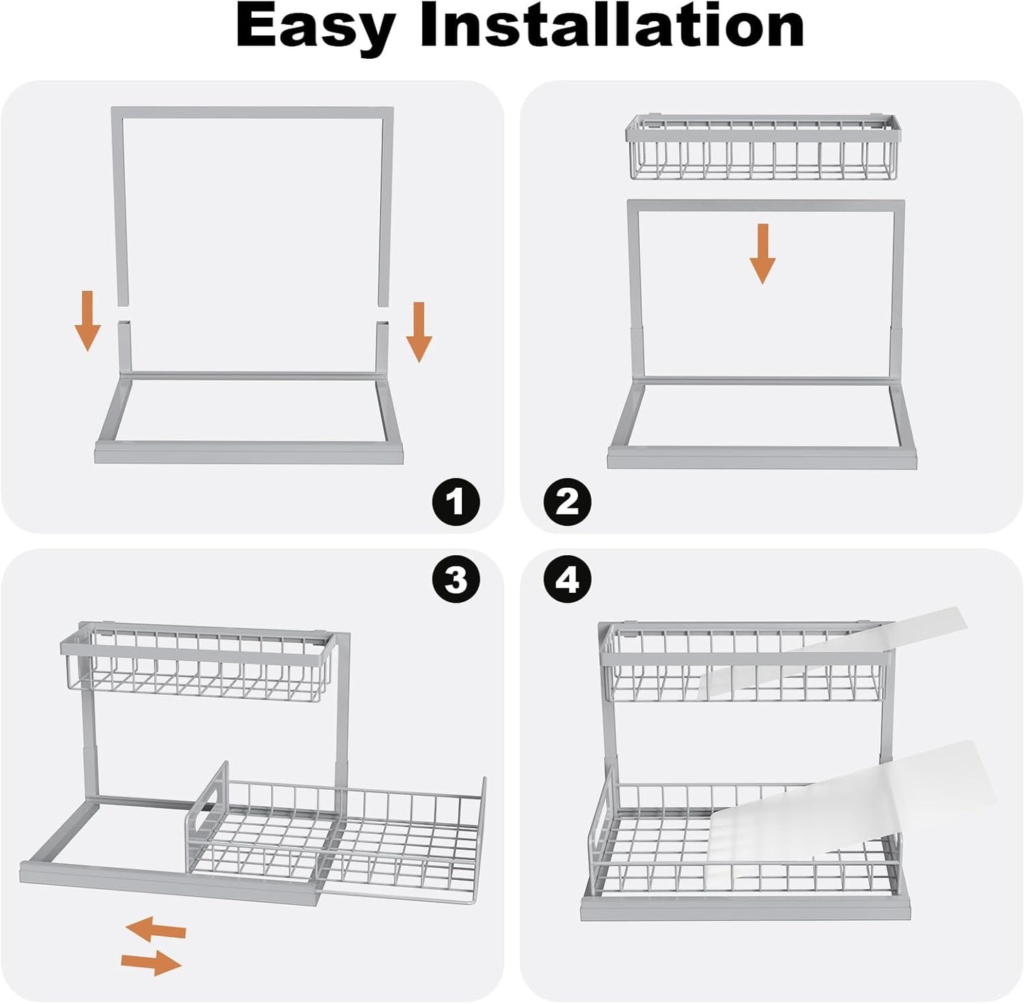Under Sink Organizer, L-Shaped 2 Tier Pull Out Cabinet Organizer | For Kitchen and Bathroom, Slide Out Under Cabinet Storage, Metal Under Sink Storage with Sliding Drawer, 50 lbs, Black 2 Pack