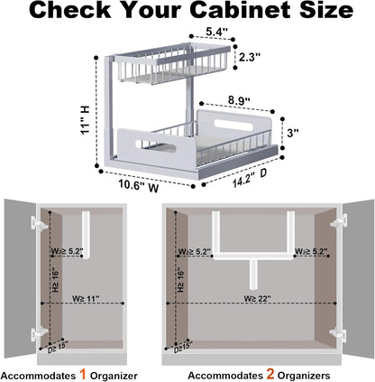 Under Sink Organizer, L-Shaped 2 Tier Pull Out Cabinet Organizer | For Kitchen and Bathroom, Slide Out Under Cabinet Storage, Metal Under Sink Storage with Sliding Drawer, 50 lbs, Black 2 Pack