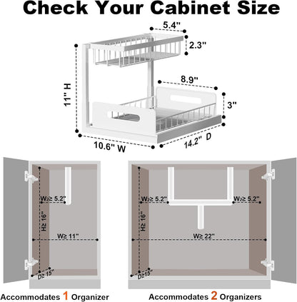 Under Sink Organizer, L-Shaped 2 Tier Pull Out Cabinet Organizer | For Kitchen and Bathroom, Slide Out Under Cabinet Storage, Metal Under Sink Storage with Sliding Drawer, 50 lbs, Black 2 Pack