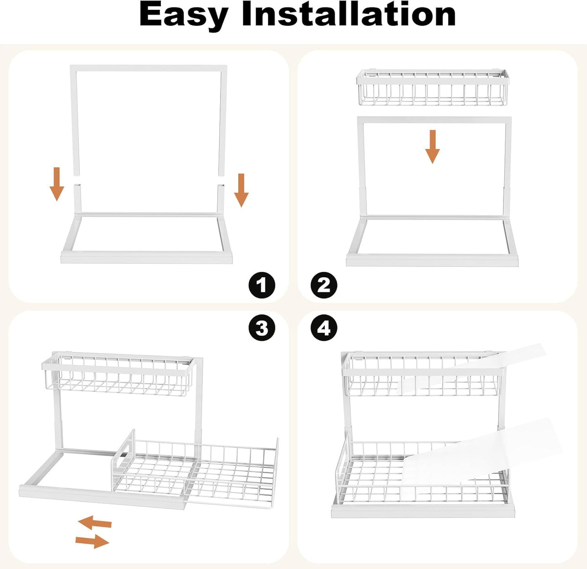 Under Sink Organizer, L-Shaped 2 Tier Pull Out Cabinet Organizer | For Kitchen and Bathroom, Slide Out Under Cabinet Storage, Metal Under Sink Storage with Sliding Drawer, 50 lbs, Black 2 Pack