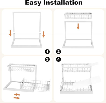 Under Sink Organizer, L-Shaped 2 Tier Pull Out Cabinet Organizer | For Kitchen and Bathroom, Slide Out Under Cabinet Storage, Metal Under Sink Storage with Sliding Drawer, 50 lbs, Black 2 Pack