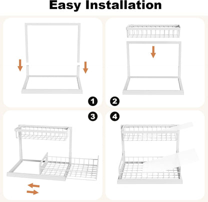 Under Sink Organizer, L-Shaped 2 Tier Pull Out Cabinet Organizer | For Kitchen and Bathroom, Slide Out Under Cabinet Storage, Metal Under Sink Storage with Sliding Drawer, 50 lbs, Black 2 Pack