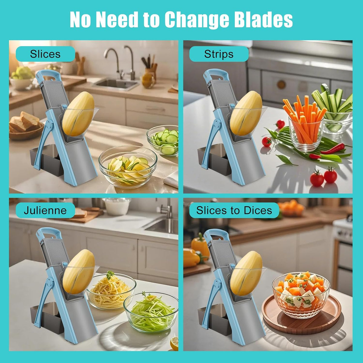 Mandoline Slicer for Kitchen, Adjustable Thickness, Blue