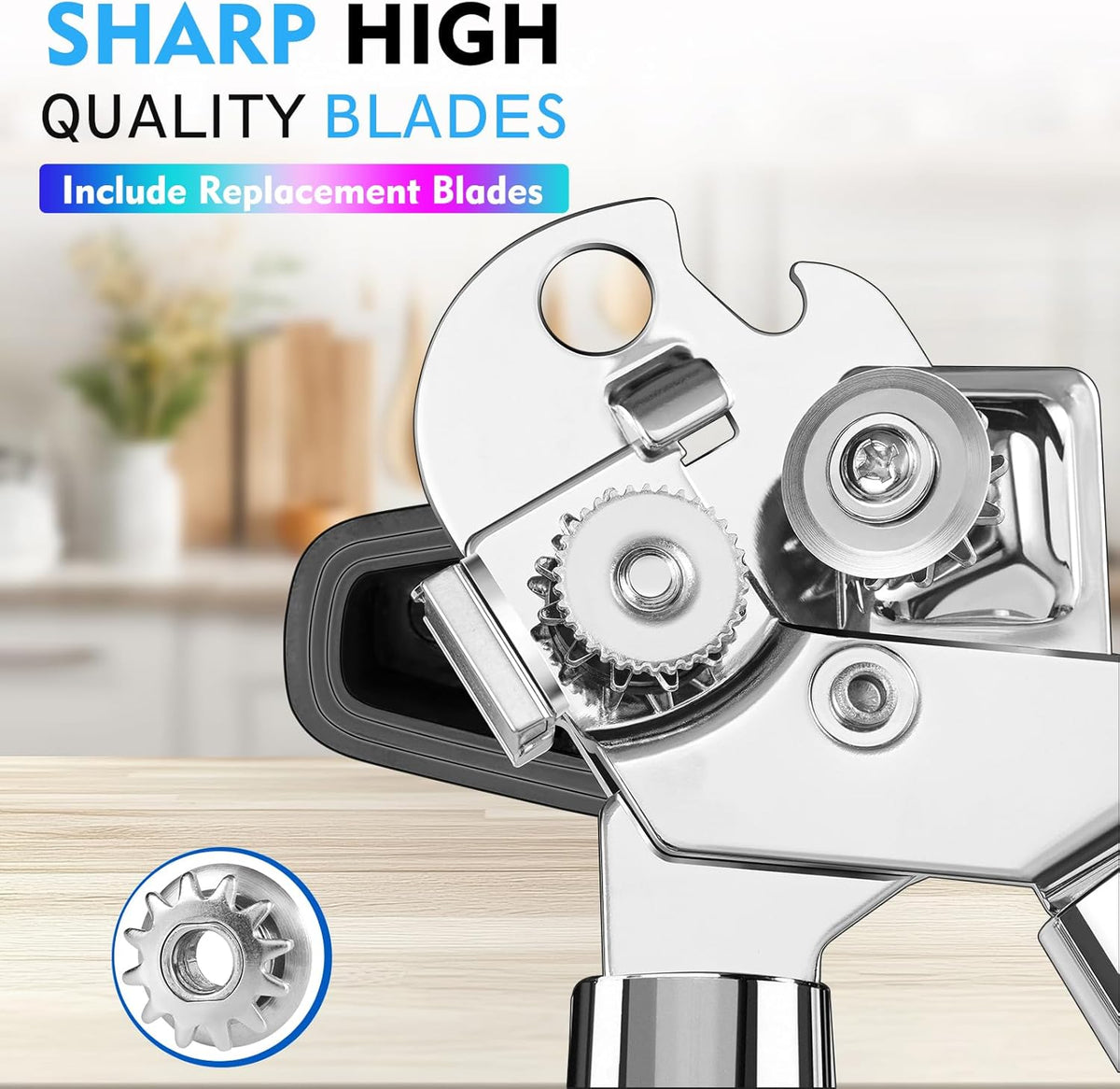 Can Opener Manual Heavy Duty Multifunctional with Magnet Lift [Ergonomic Curved Handle Grip] Stainless Steel, Arthritis-Friendly, Kitchen Tool for Seniors, Kitchen Essentials, Camping, Bottle Opener