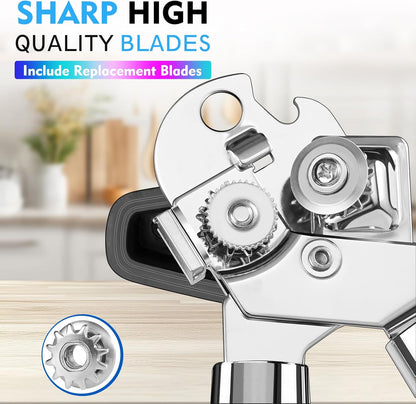 Can Opener Manual Heavy Duty Multifunctional with Magnet Lift [Ergonomic Curved Handle Grip] Stainless Steel, Arthritis-Friendly, Kitchen Tool for Seniors, Kitchen Essentials, Camping, Bottle Opener