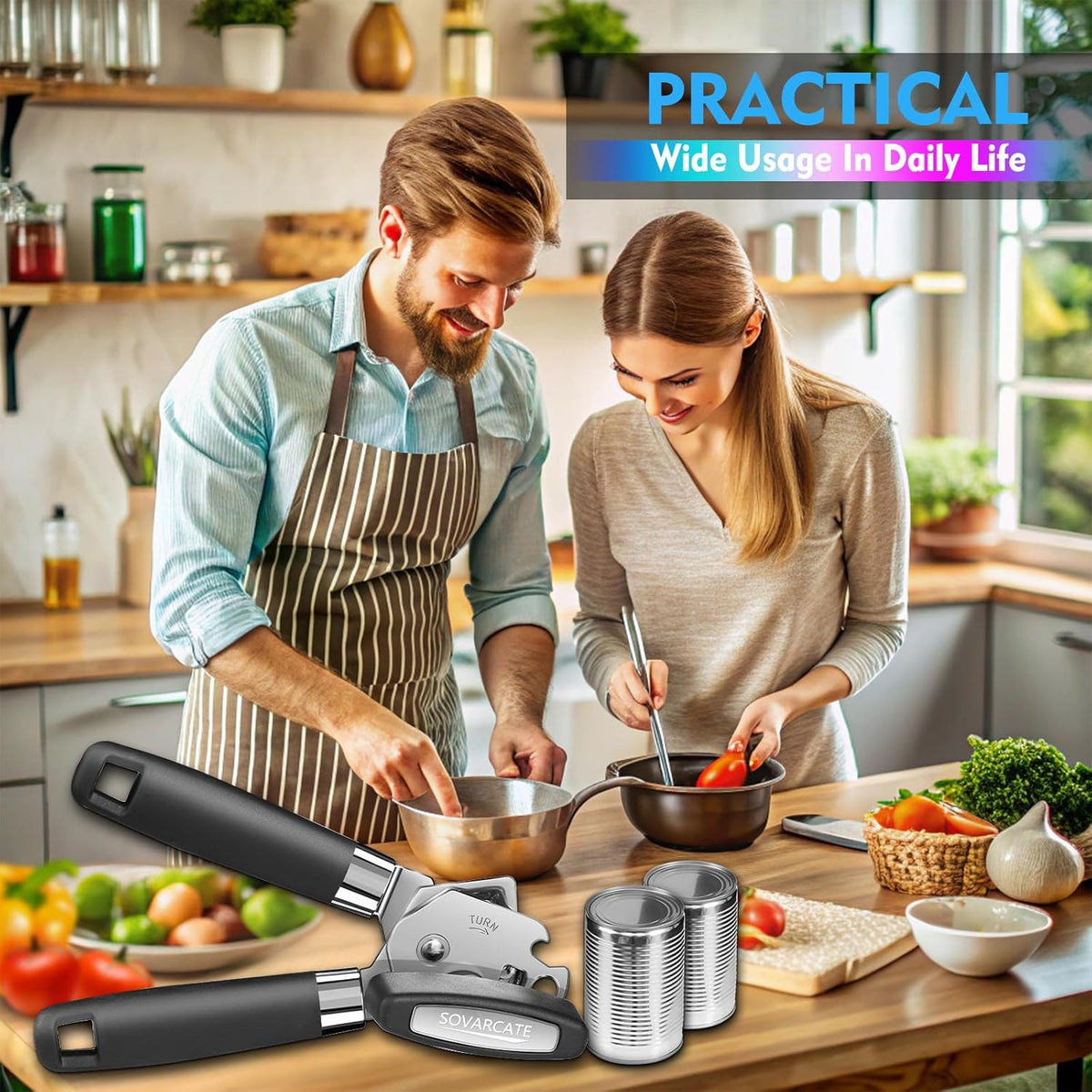 Can Opener Manual Heavy Duty Multifunctional with Magnet Lift [Ergonomic Curved Handle Grip] Stainless Steel, Arthritis-Friendly, Kitchen Tool for Seniors, Kitchen Essentials, Camping, Bottle Opener