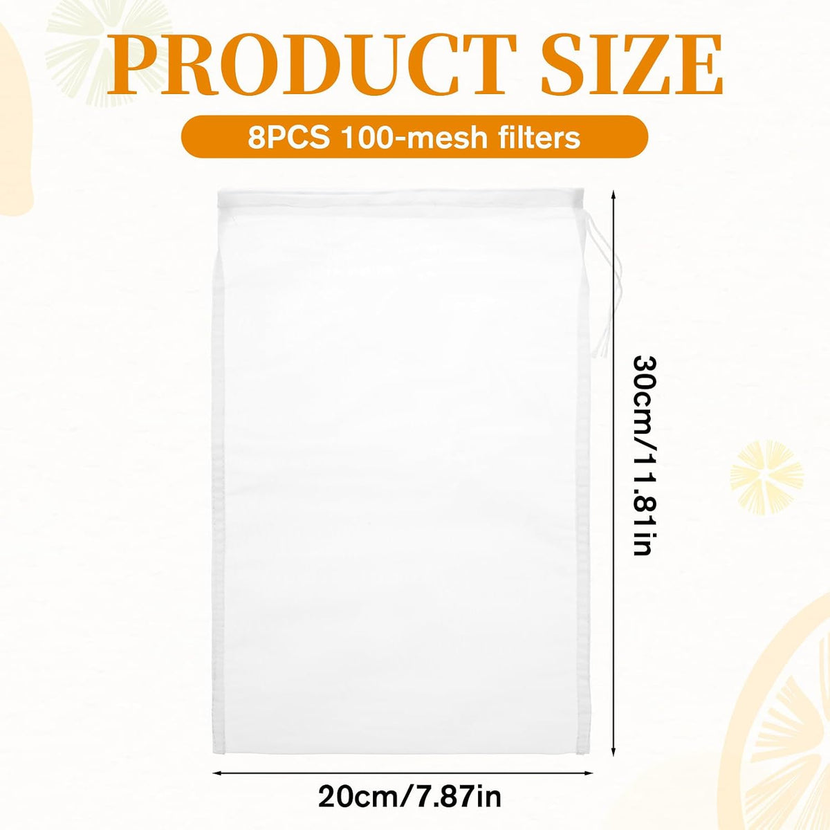 8 PCS Nut Milk Bag Reusable Nylon Cheese Cloth Bag for Straining 30 * 20cm Fine Mesh Strainer Bags Juicing Bags with Drawstring for Filtering Nut Milk Cold Brew Coffee Greek Yogurt Tea Juice