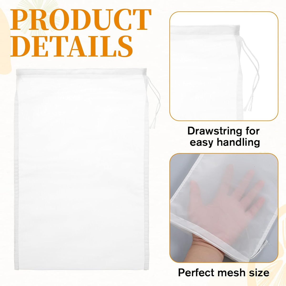 8 PCS Nut Milk Bag Reusable Nylon Cheese Cloth Bag for Straining 30 * 20cm Fine Mesh Strainer Bags Juicing Bags with Drawstring for Filtering Nut Milk Cold Brew Coffee Greek Yogurt Tea Juice