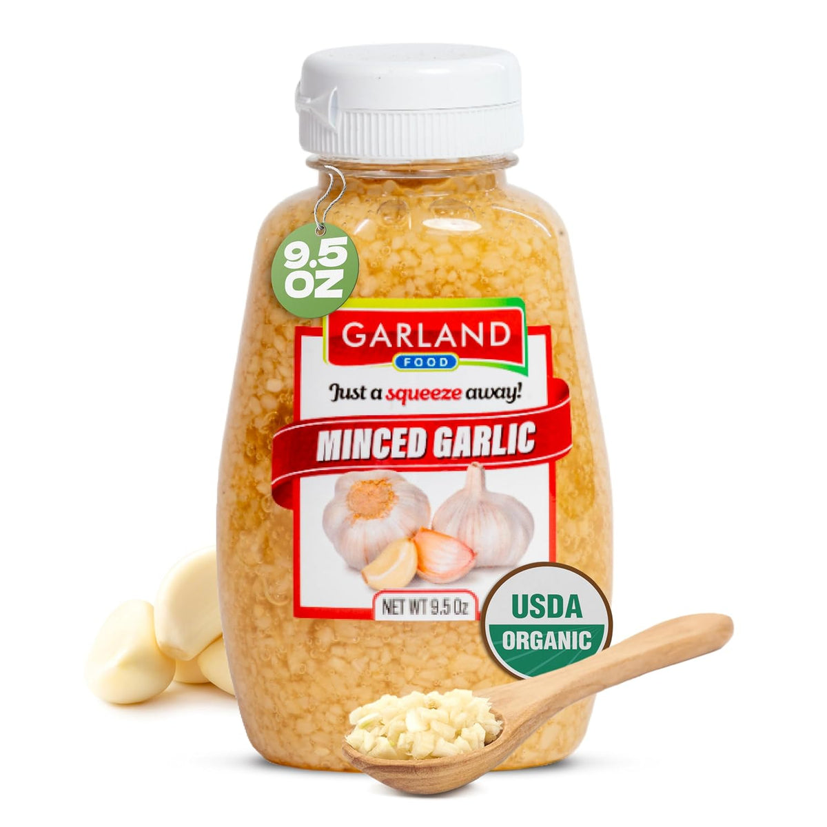 Garland Foods Minced Garlic in Water 9.5 oz | Squeezable Bottle