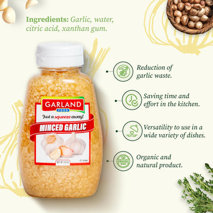 Garland Foods Minced Garlic in Water 9.5 oz | Squeezable Bottle