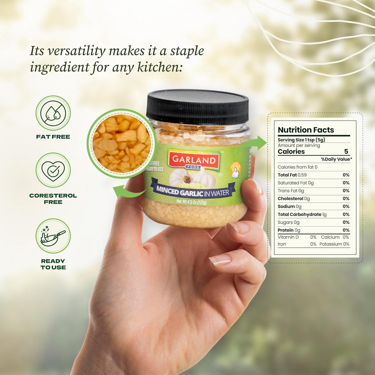 Garland Foods Minced Garlic in Water 9.5 oz | Squeezable Bottle