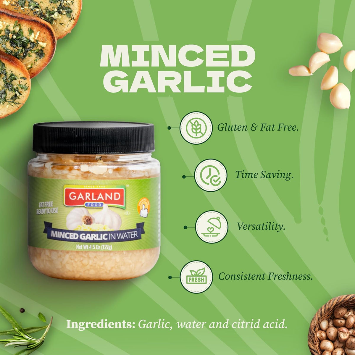 Garland Foods Minced Garlic in Water 9.5 oz | Squeezable Bottle