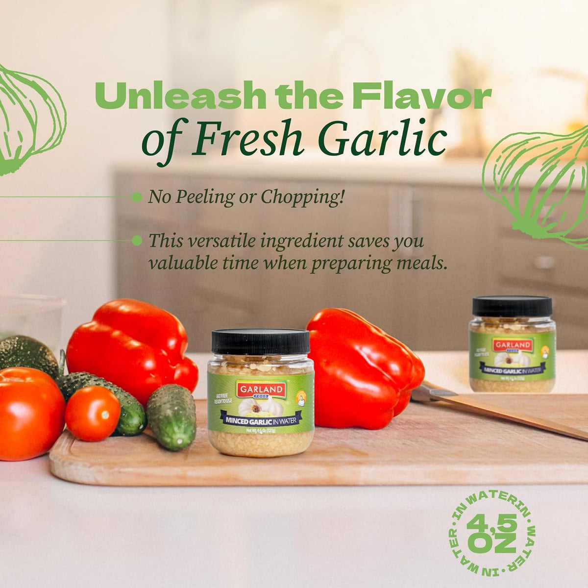 Garland Foods Minced Garlic in Water 9.5 oz | Squeezable Bottle