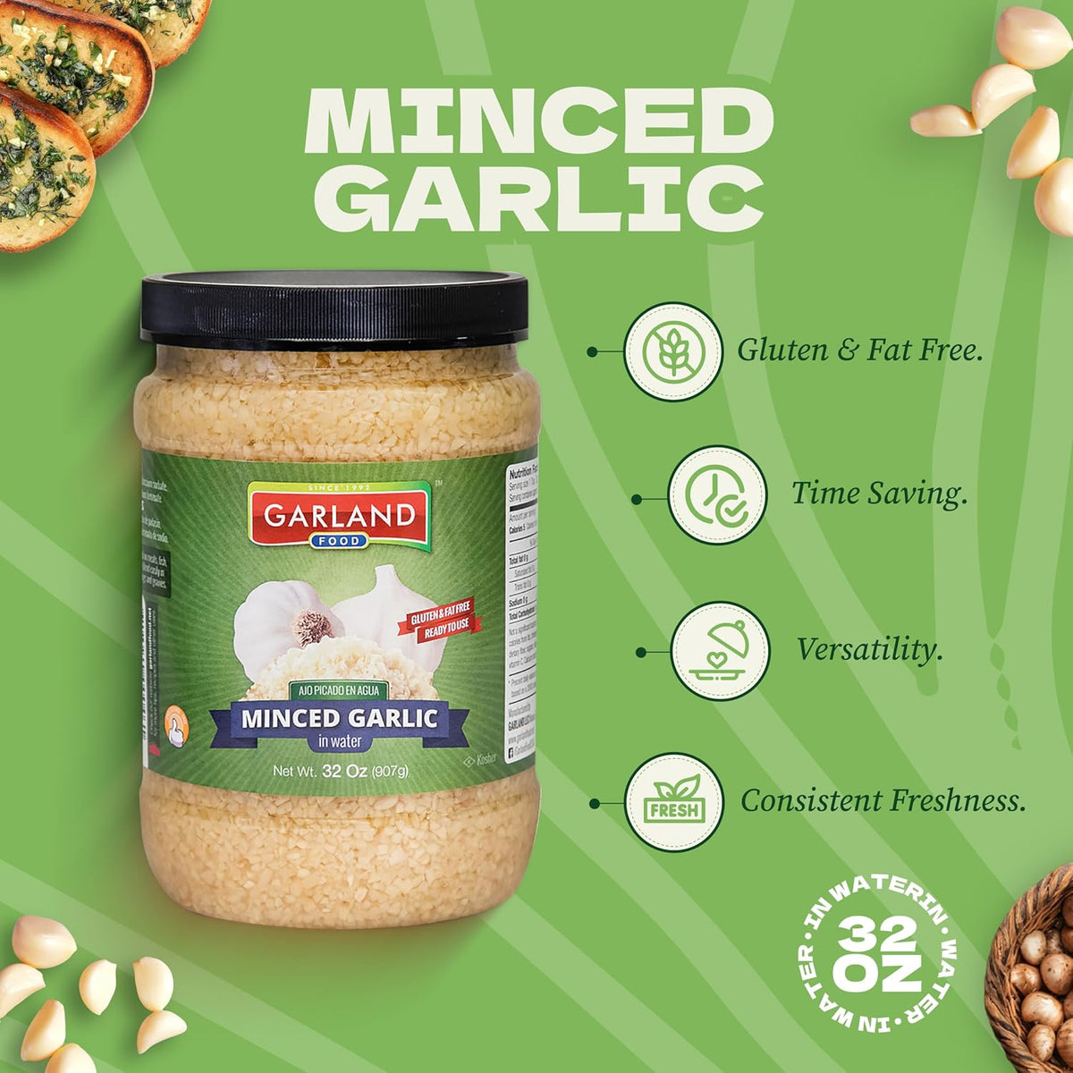 Garland Foods Minced Garlic in Water 9.5 oz | Squeezable Bottle