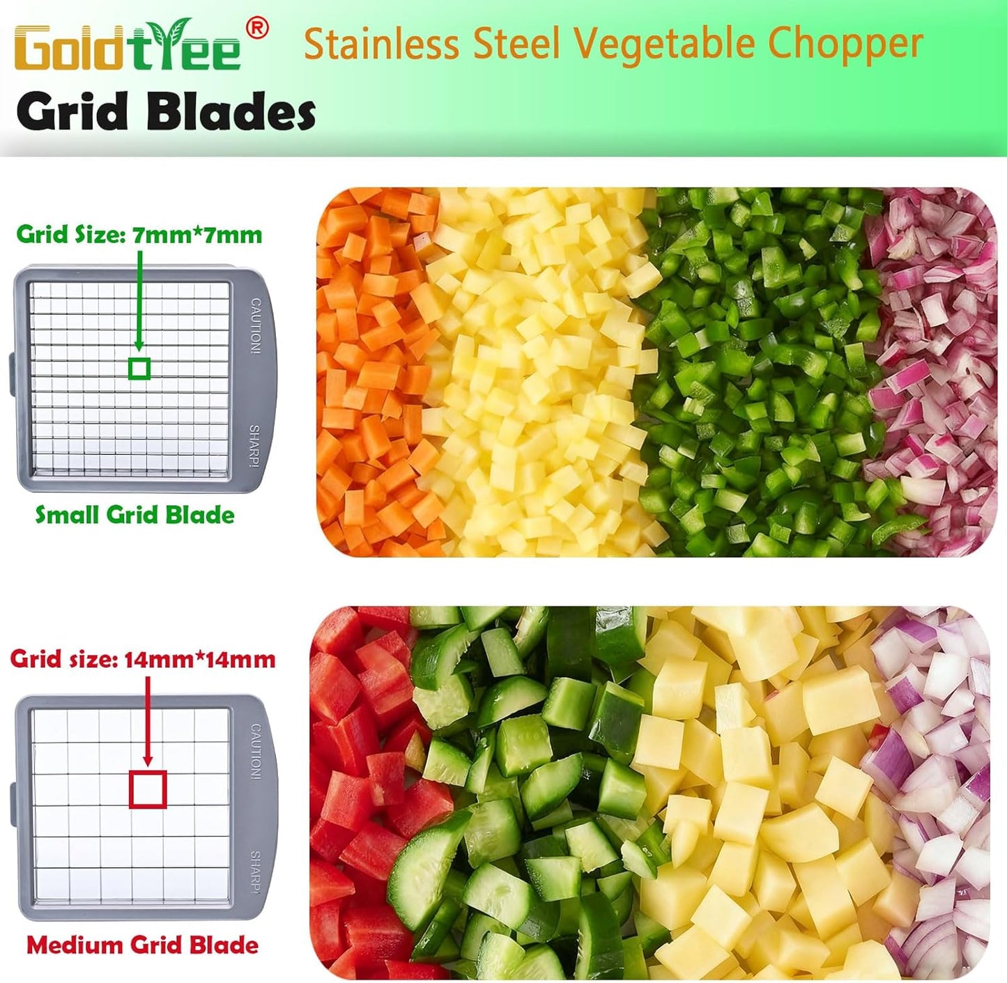 Vegetable Chopper Veggie Cutter Onion Food Dicer with Container 10 Blades | Stainless Steel Construction, Fruit Potato Salad Dicer, Dishwasher Safety, Easy Cleaning, Safety Hand Guards