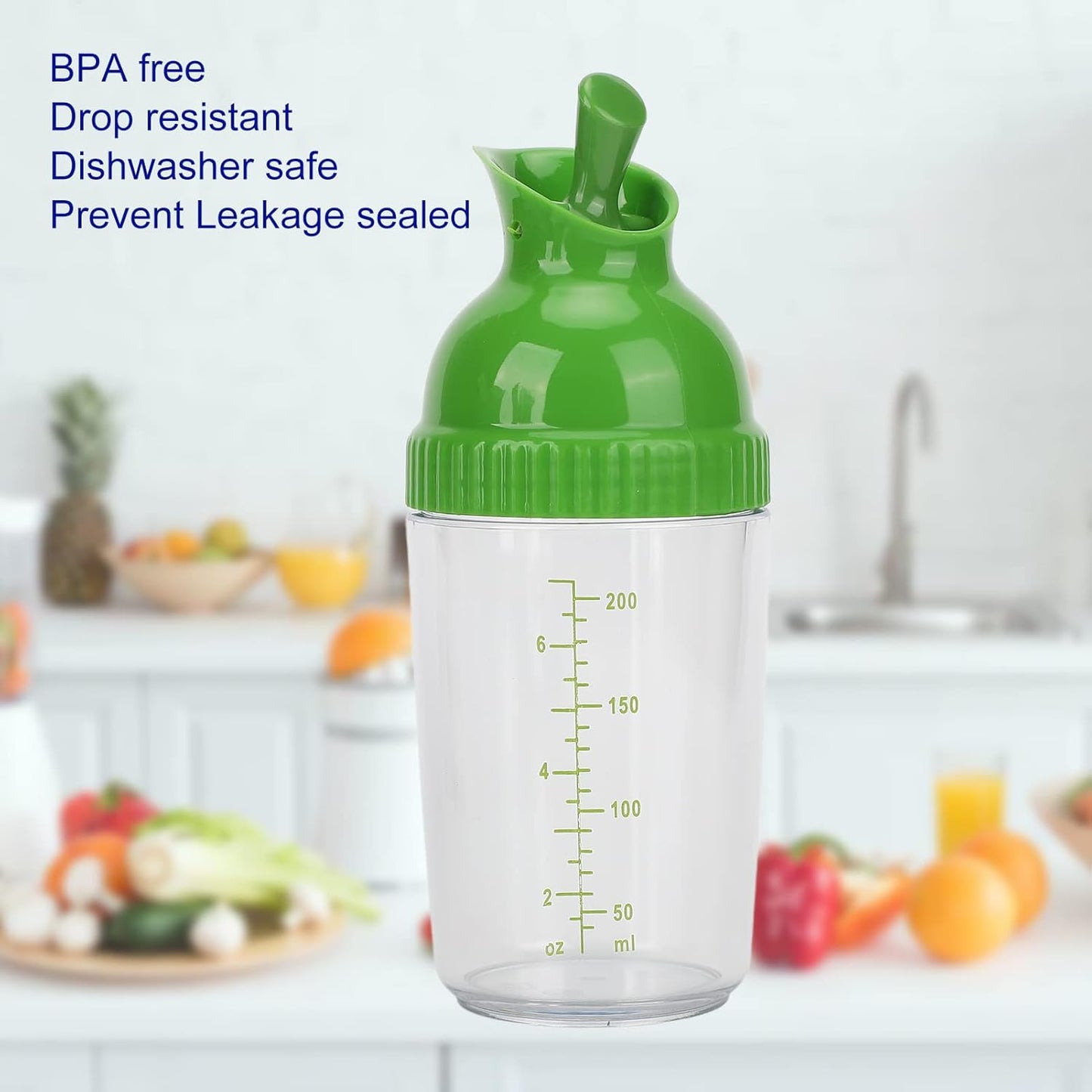 Salad Dressing Shaker, Salad Dressing Shaker BPA Free Prevent Leakage Salad Dressing Jar with Lid for Kitchen (Black) (green) 200ml