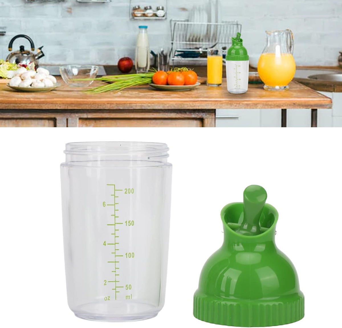 Salad Dressing Shaker, Salad Dressing Shaker BPA Free Prevent Leakage Salad Dressing Jar with Lid for Kitchen (Black) (green) 200ml