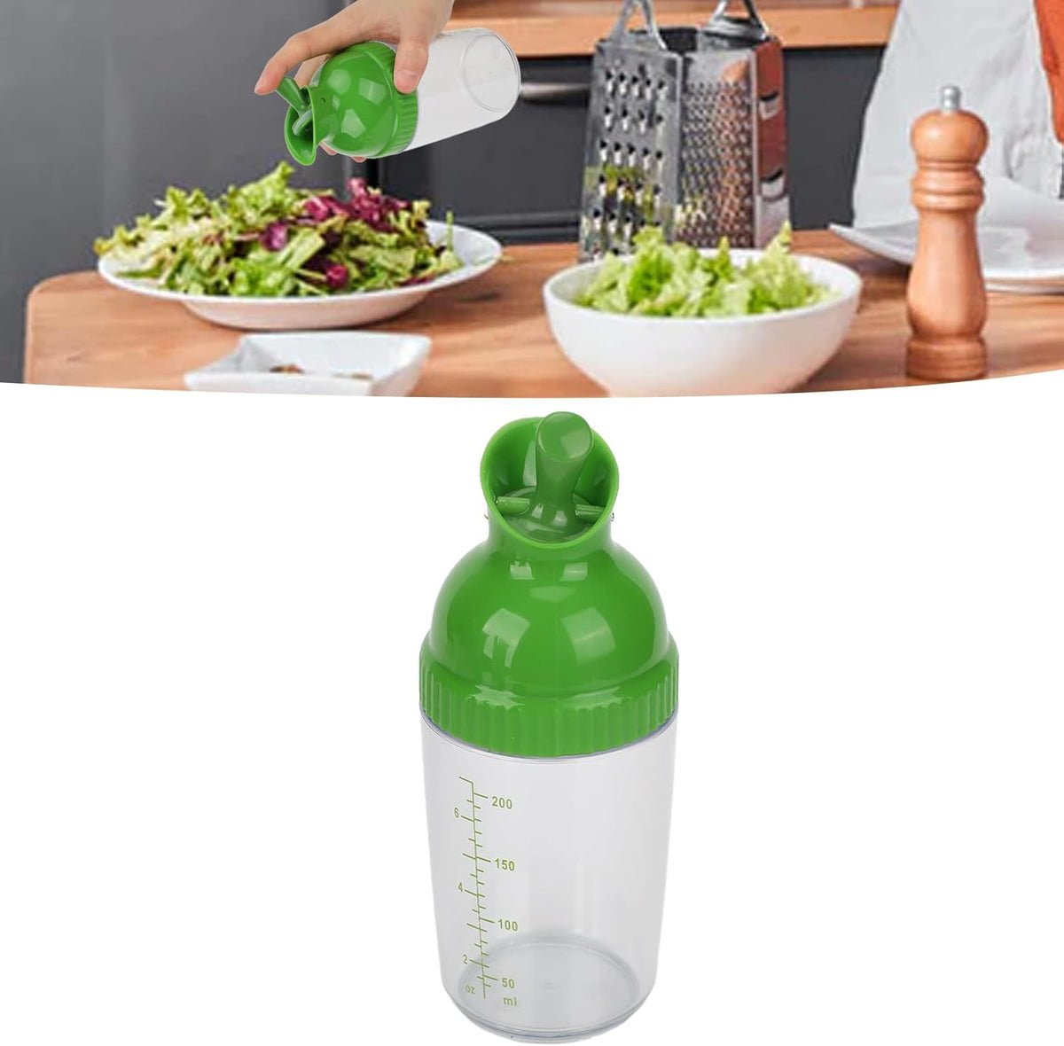 Salad Dressing Shaker, Salad Dressing Shaker BPA Free Prevent Leakage Salad Dressing Jar with Lid for Kitchen (Black) (green) 200ml