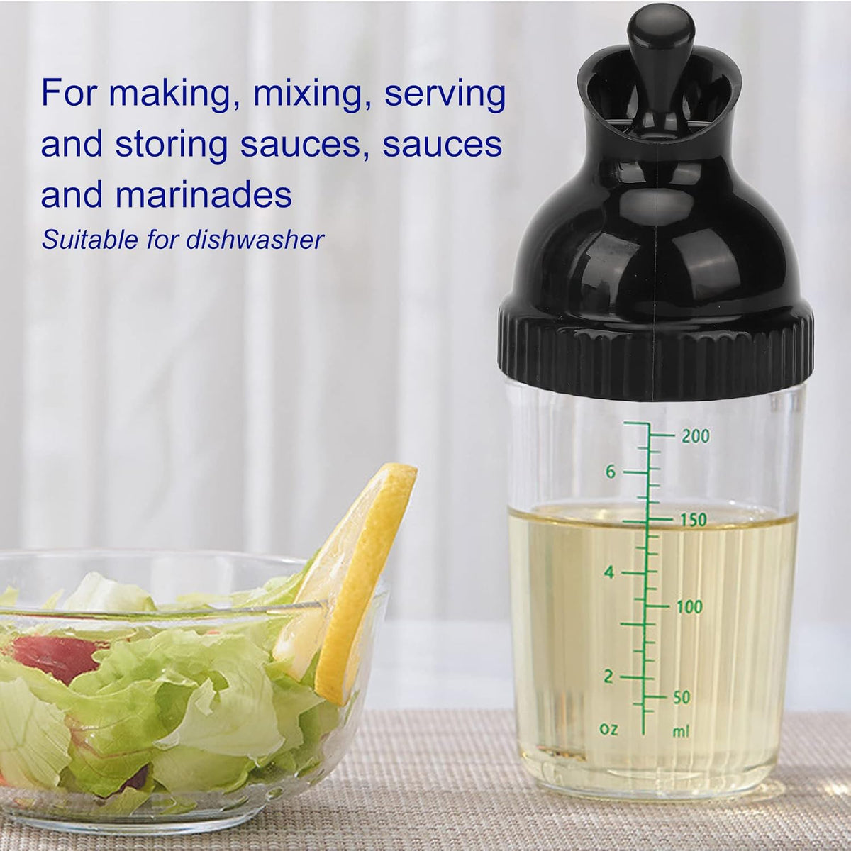 Salad Dressing Shaker, Salad Dressing Shaker BPA Free Prevent Leakage Salad Dressing Jar with Lid for Kitchen (Black) (green) 200ml