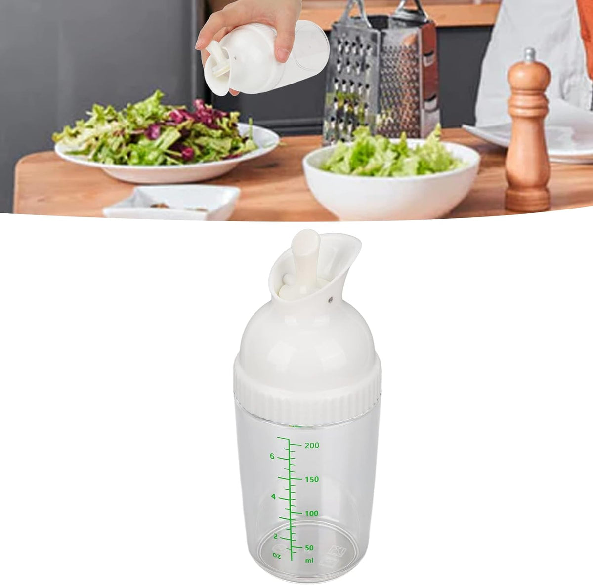 Salad Dressing Shaker, Salad Dressing Shaker BPA Free Prevent Leakage Salad Dressing Jar with Lid for Kitchen (Black) (green) 200ml