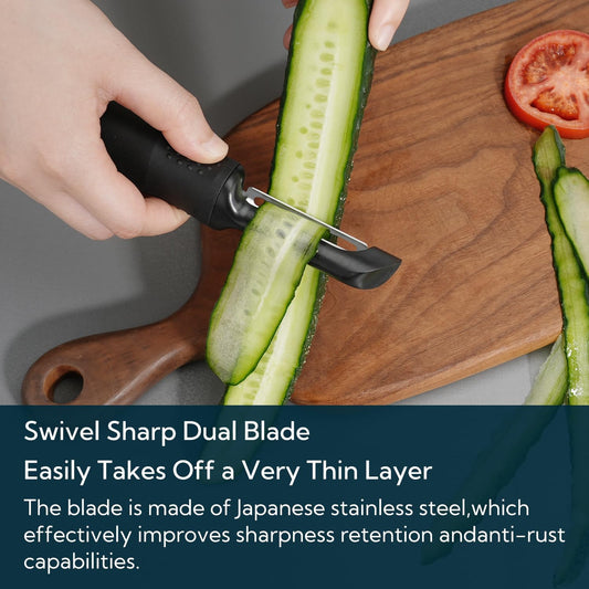 Magnetic Vegetable Peeler with Durable Japanese Stainless Steel Sharp Dual Blade, Magnetic Safety Cover, Large Non-Slip Handle with Potato Eye Remover, Dishwasher Safe Kitchen Fruit Peeler