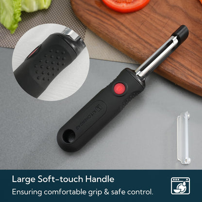 Magnetic Vegetable Peeler with Durable Japanese Stainless Steel Sharp Dual Blade, Magnetic Safety Cover, Large Non-Slip Handle with Potato Eye Remover, Dishwasher Safe Kitchen Fruit Peeler