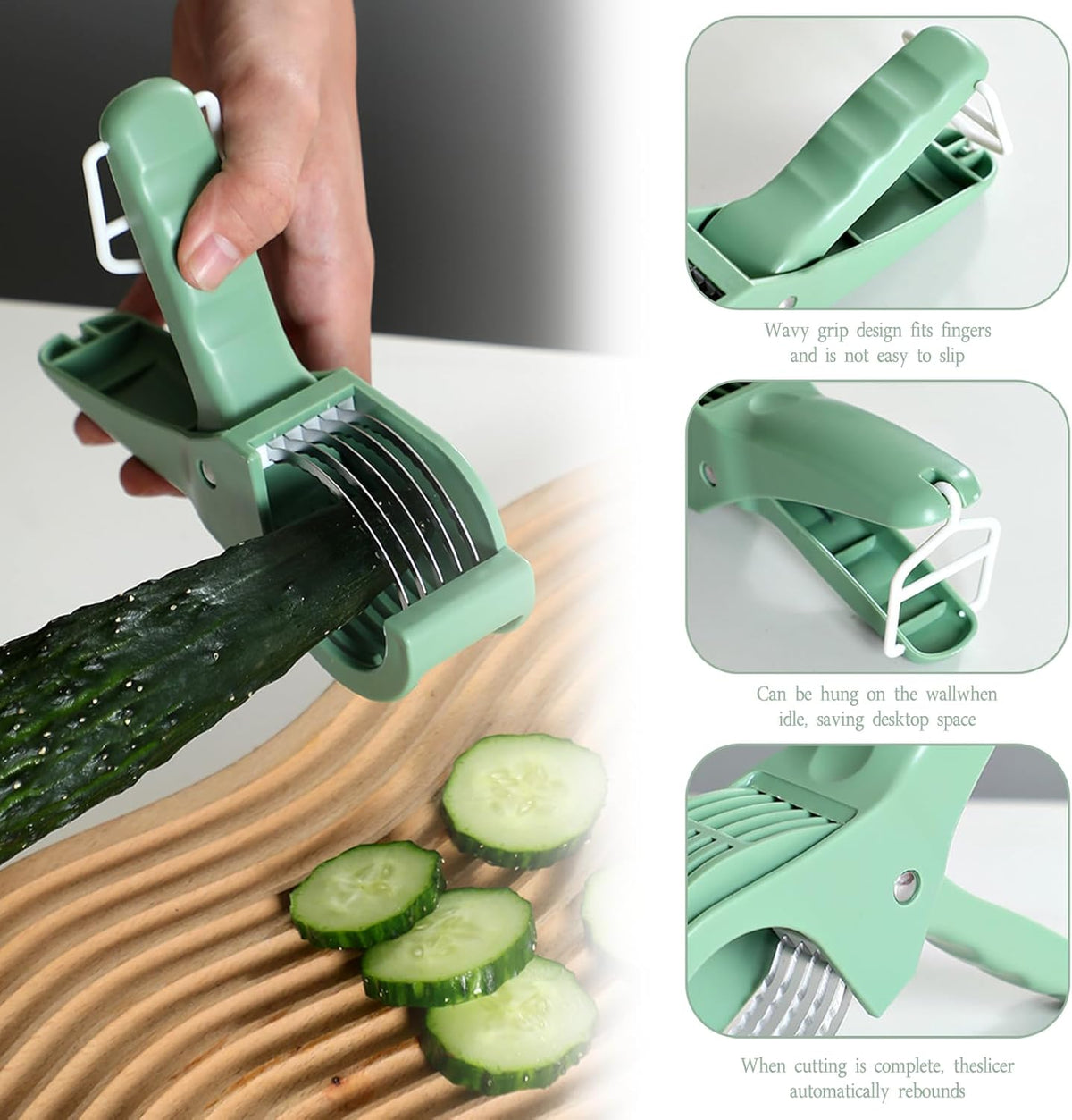 Food Manual Slicer, Multifunctional Banana Slicer And Vegetable Cutter, Stainless Steel Slicers Cutter With Abs Handle, For Banana Sausages, Cucumbers, Strawberries, Grape(Green)