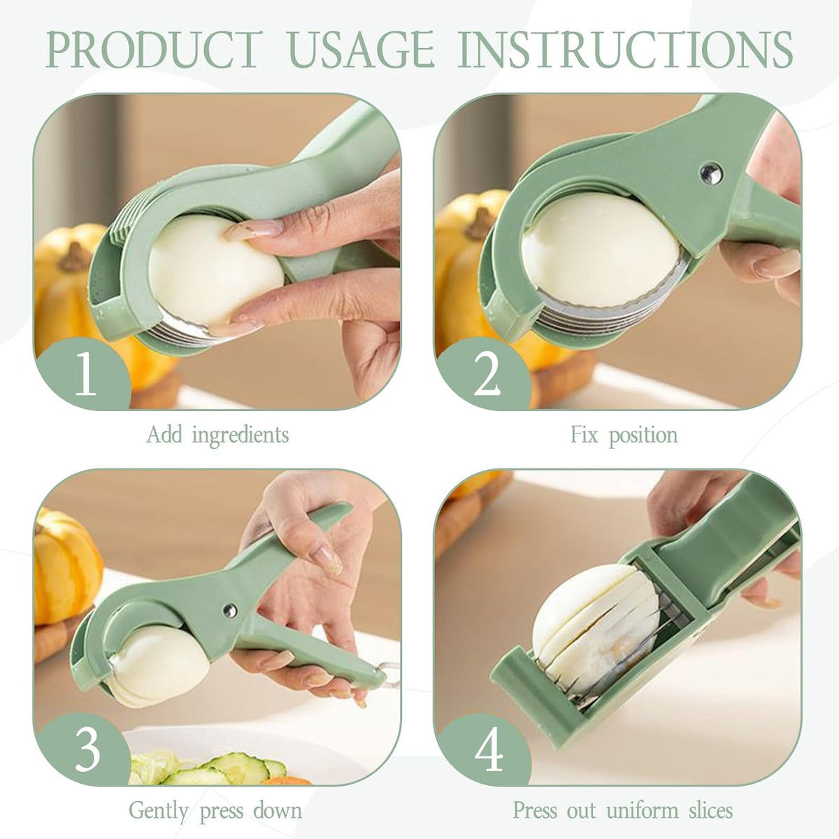 Food Manual Slicer, Multifunctional Banana Slicer And Vegetable Cutter, Stainless Steel Slicers Cutter With Abs Handle, For Banana Sausages, Cucumbers, Strawberries, Grape(Green)
