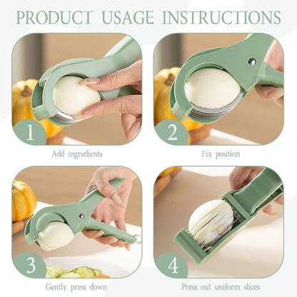 Food Manual Slicer, Multifunctional Banana Slicer And Vegetable Cutter, Stainless Steel Slicers Cutter With Abs Handle, For Banana Sausages, Cucumbers, Strawberries, Grape(Green)