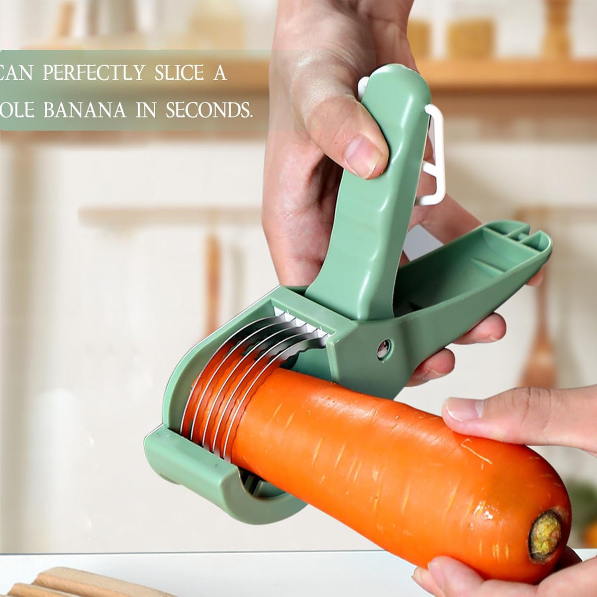Food Manual Slicer, Multifunctional Banana Slicer And Vegetable Cutter, Stainless Steel Slicers Cutter With Abs Handle, For Banana Sausages, Cucumbers, Strawberries, Grape(Green)
