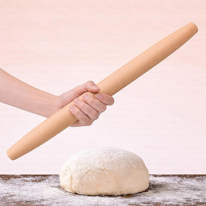 17 Inch French Rolling Pin, Wooden Dough Roller for Baking, Solid Wood Tapered Rolling Pin for Pizza, Pie Crust, Cookies, Pastry, Non-Stick, Easy Control Kitchen Baking Tool, Beech Wood