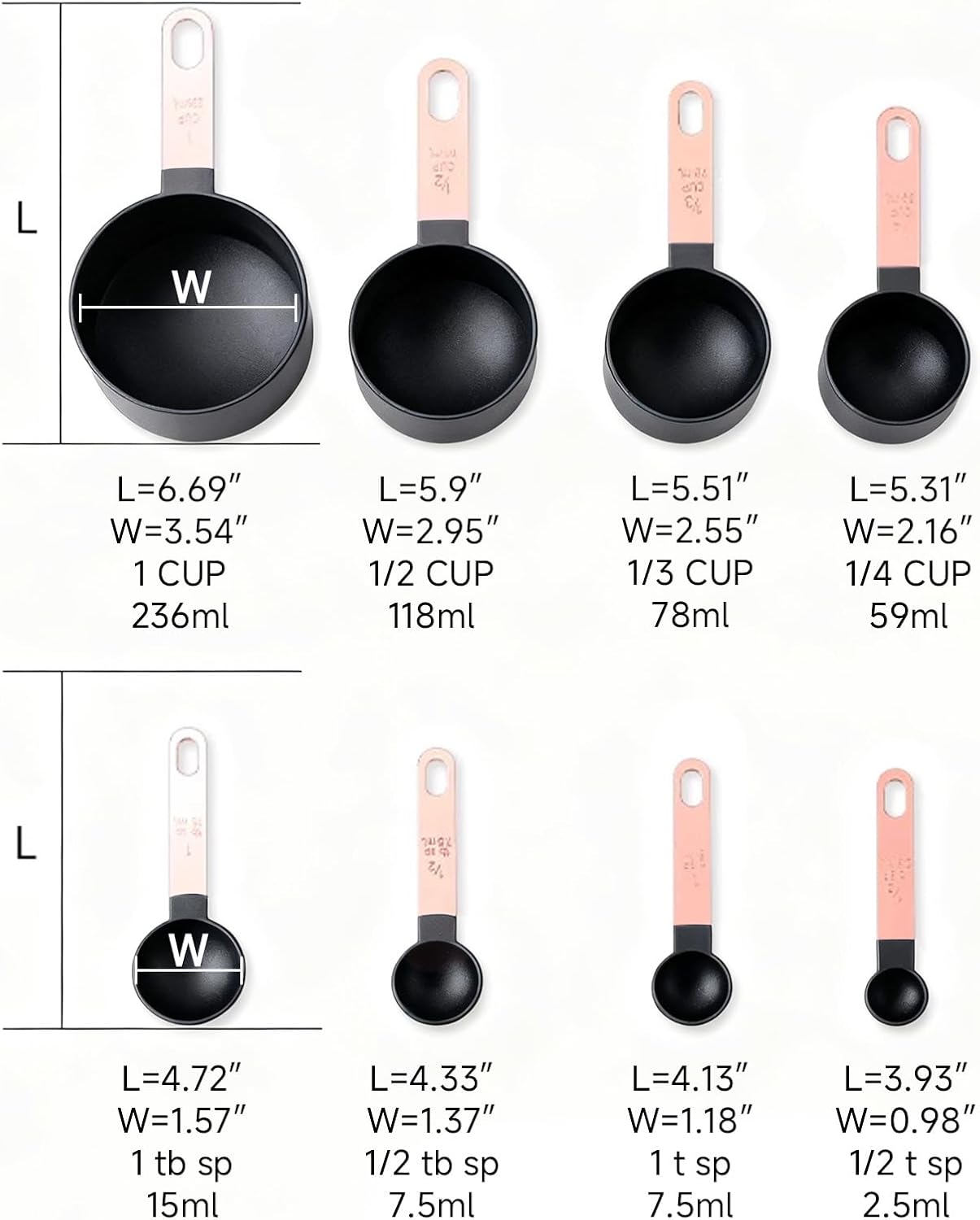 Measuring Cup and Measuring Spoon Set, 8PCS Liquid Measuring Cup Set or Dry Measuring Cup Set, Measuring Spoon Set with Stainless Steel Handle, Nesting Kitchen Measuring Tool (black)
