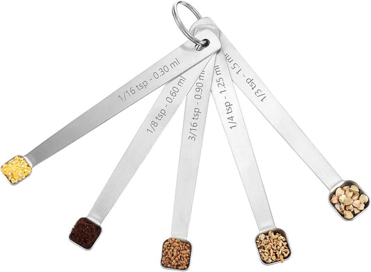 5PcsTeaspoon Measuring Spoons, 1/3, 1/4, 1/8, 1/16, 3/16 tsp, Mini Measuring Spoon, Square Bowl Measure Spoon Set, Small Stainless Steel Teaspoon for Measure Small Amount of Dry & Liquid Ingredients