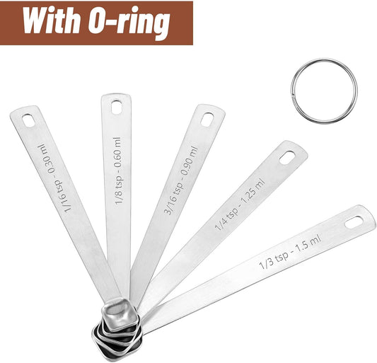5PcsTeaspoon Measuring Spoons, 1/3, 1/4, 1/8, 1/16, 3/16 tsp, Mini Measuring Spoon, Square Bowl Measure Spoon Set, Small Stainless Steel Teaspoon for Measure Small Amount of Dry & Liquid Ingredients