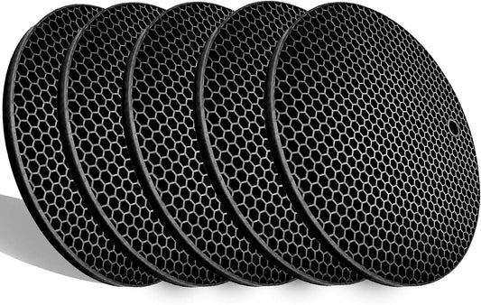 5 Pack Extra Thick Silicone Trivets Heat Resistant Pot Holder and Oven Mitts,Trivets for Hot Dishes,Nonslip Insulation Honeycomb Rubber Hot Pads for Countertop,Multi-Purpose & Flexible Mats,BK