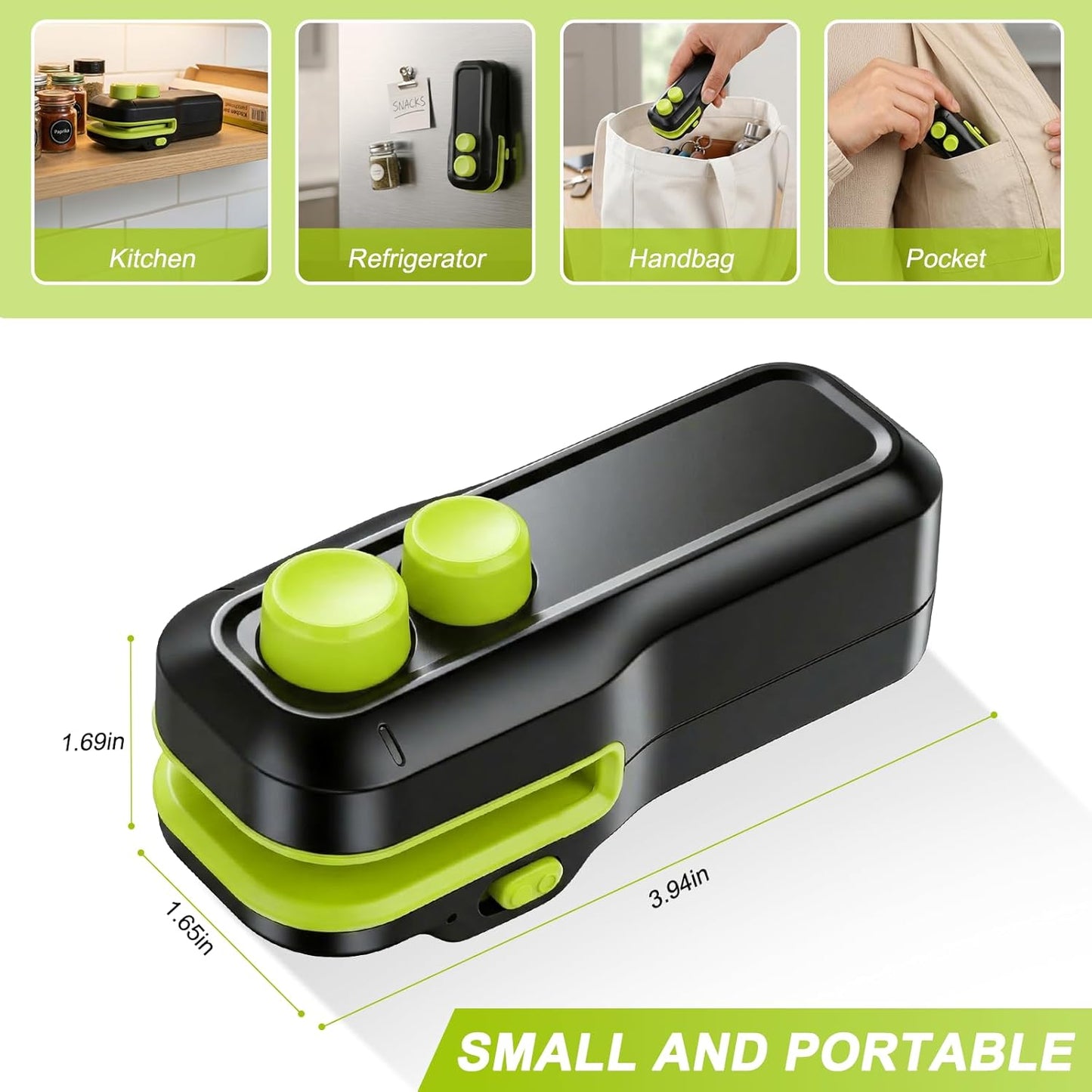 Mini Bag Sealer, 2 in 1 Rechargeable Heat Sealer and Cutter with Magnet, Portable Chip Bag Sealer for Plastic Bags Food Storage Snacks Freshness (Black)