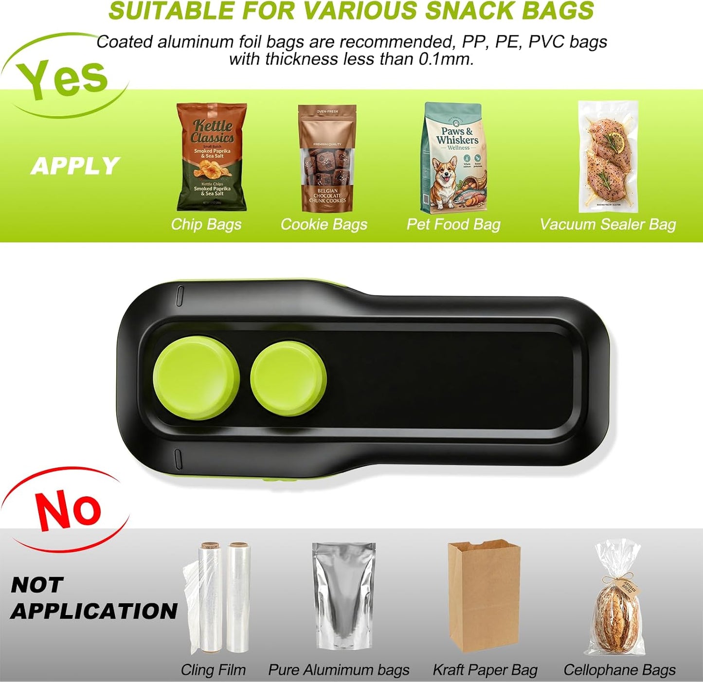 Mini Bag Sealer, 2 in 1 Rechargeable Heat Sealer and Cutter with Magnet, Portable Chip Bag Sealer for Plastic Bags Food Storage Snacks Freshness (Black)
