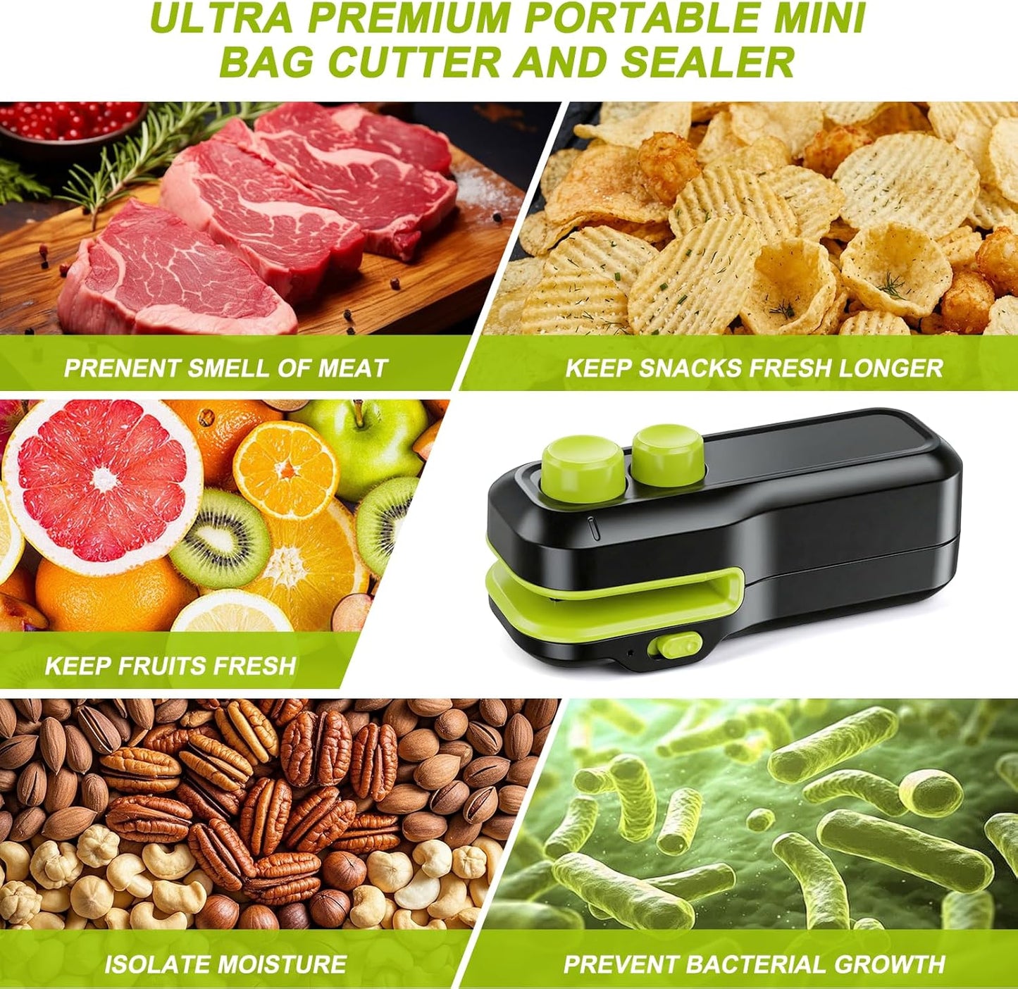 Mini Bag Sealer, 2 in 1 Rechargeable Heat Sealer and Cutter with Magnet, Portable Chip Bag Sealer for Plastic Bags Food Storage Snacks Freshness (Black)