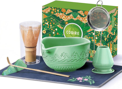 510mL Matcha Whisk Set: 8 Pcs Complete Ceramic Matcha Kit with Handcrafted Bamboo Chasen & Bowl - Frothy Tea Ceremony, Romantic Morning Ritual - Gift for Mom & Beginners