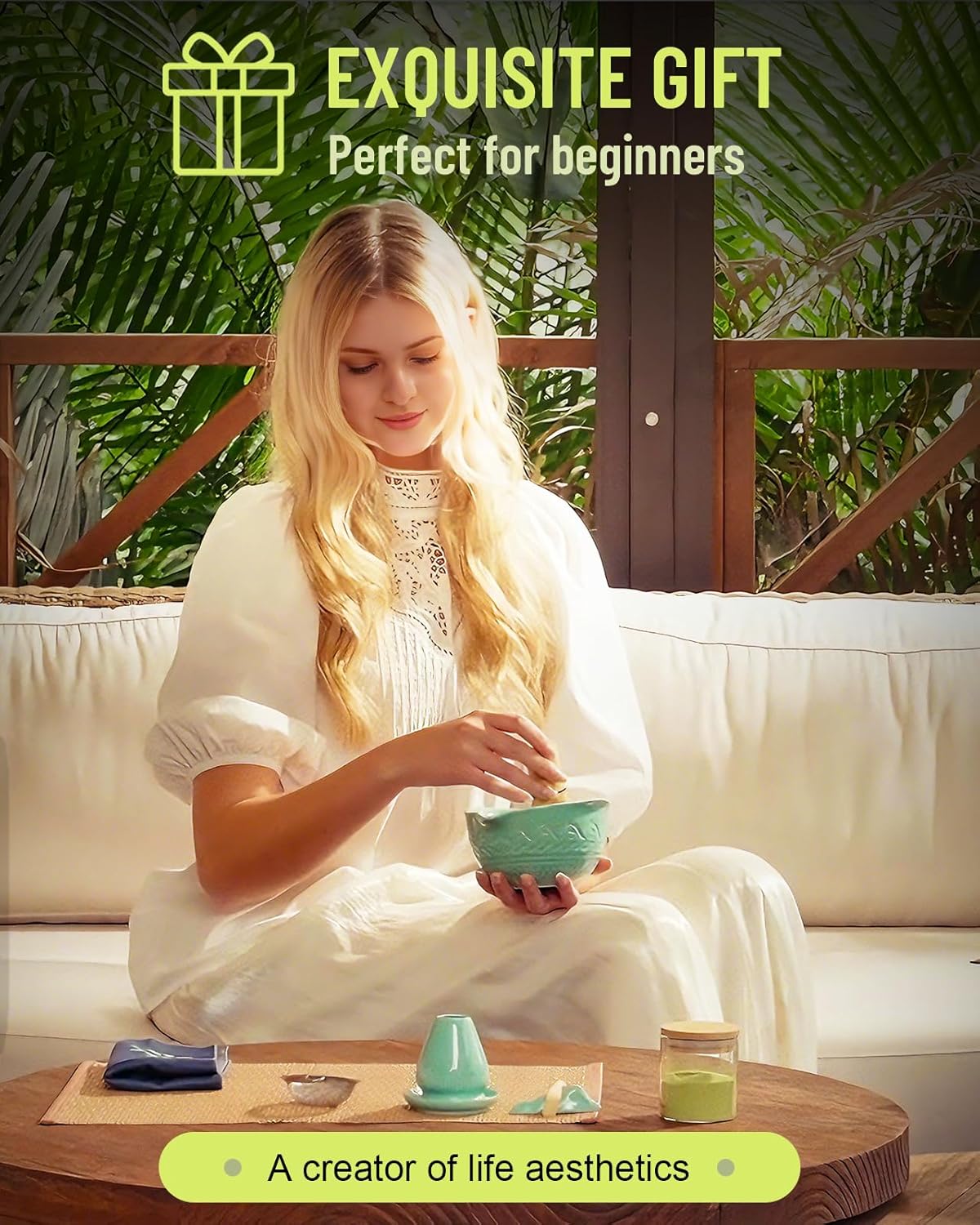 510mL Matcha Whisk Set: 8 Pcs Complete Ceramic Matcha Kit with Handcrafted Bamboo Chasen & Bowl - Frothy Tea Ceremony, Romantic Morning Ritual - Gift for Mom & Beginners