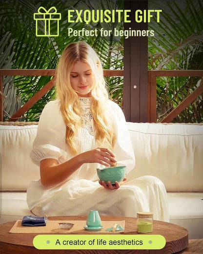 510mL Matcha Whisk Set: 8 Pcs Complete Ceramic Matcha Kit with Handcrafted Bamboo Chasen & Bowl - Frothy Tea Ceremony, Romantic Morning Ritual - Gift for Mom & Beginners